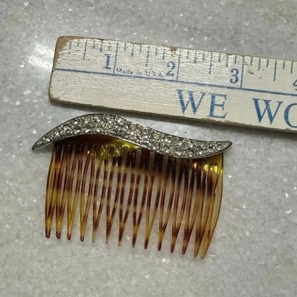 Vintage Rhinestone Tortoiseshell Hair Comb Art Deco Wave Bridal Hair Accessory